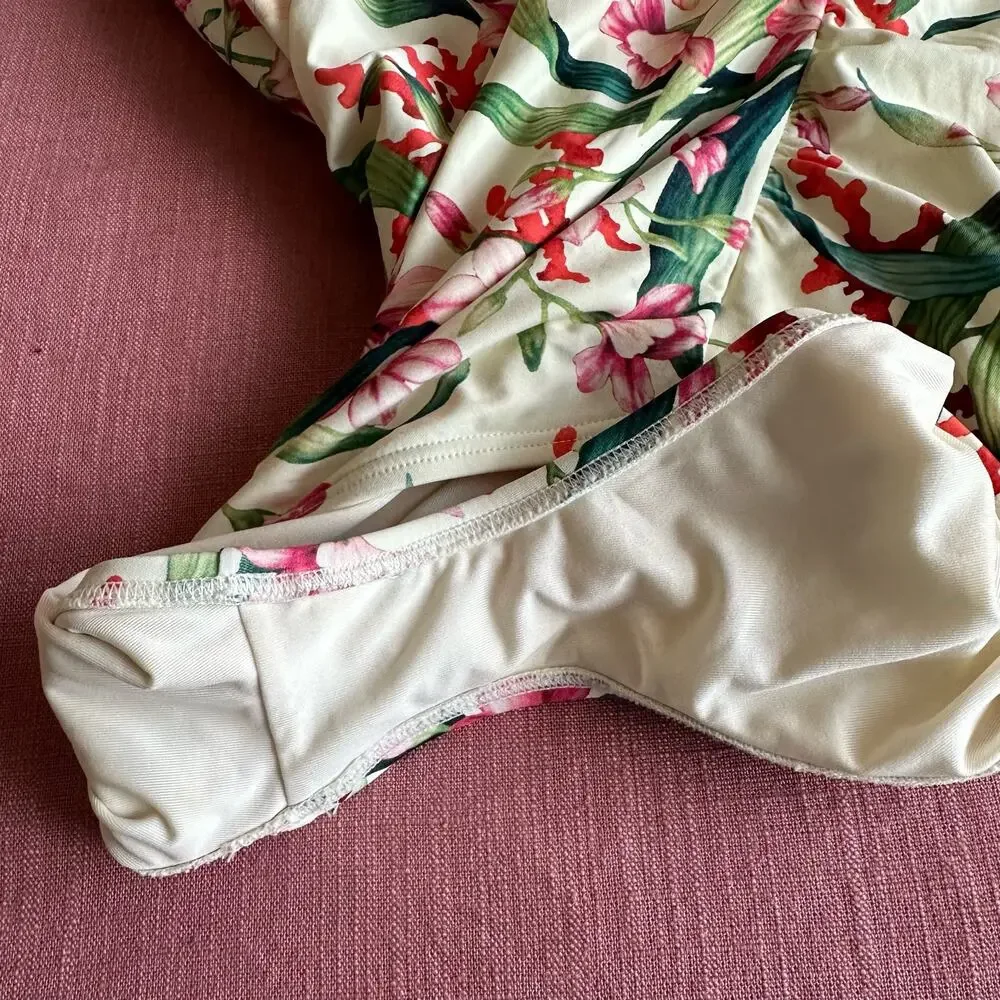 Carmen Marc Valvo | Size 14 One Shoulder Floral Print Ruffle One Piece Swimsuit